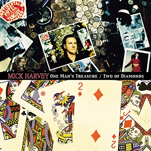 Album cover for Mick Harvey’s “One Man’s Treasure” with coins and cards.