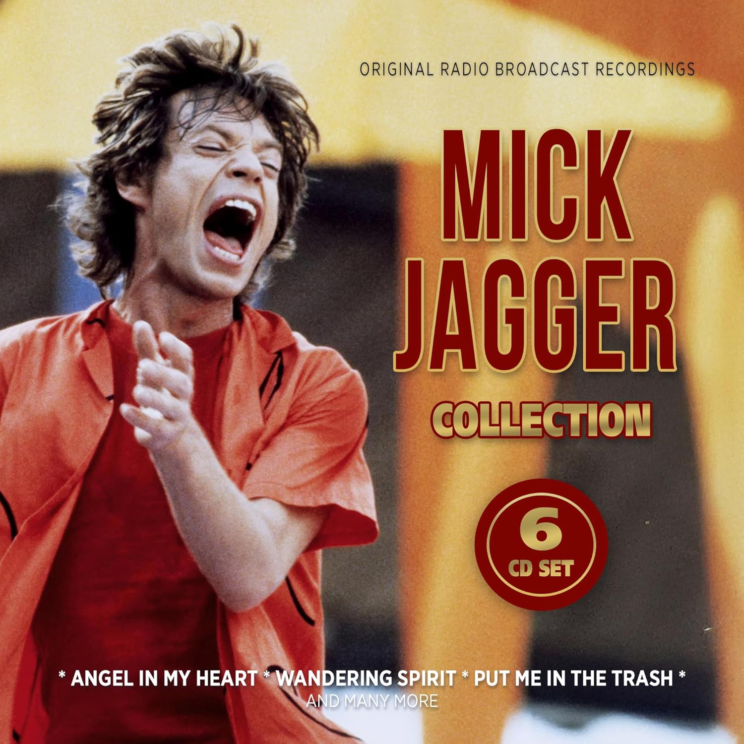 Mick Jagger CD collection cover with a portrait of Jagger singing.