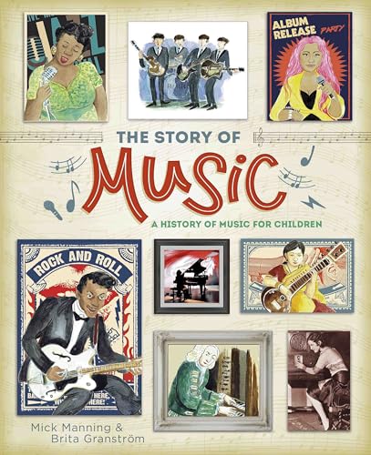 Book cover titled The Story of Music featuring various illustrations of musicians and instruments.