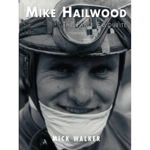 Black and white book cover featuring motorcycle racer Mike Hailwood in helmet.