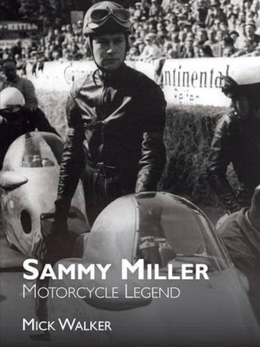 Black and white portrait of Sammy Miller in motorcycle racing gear.