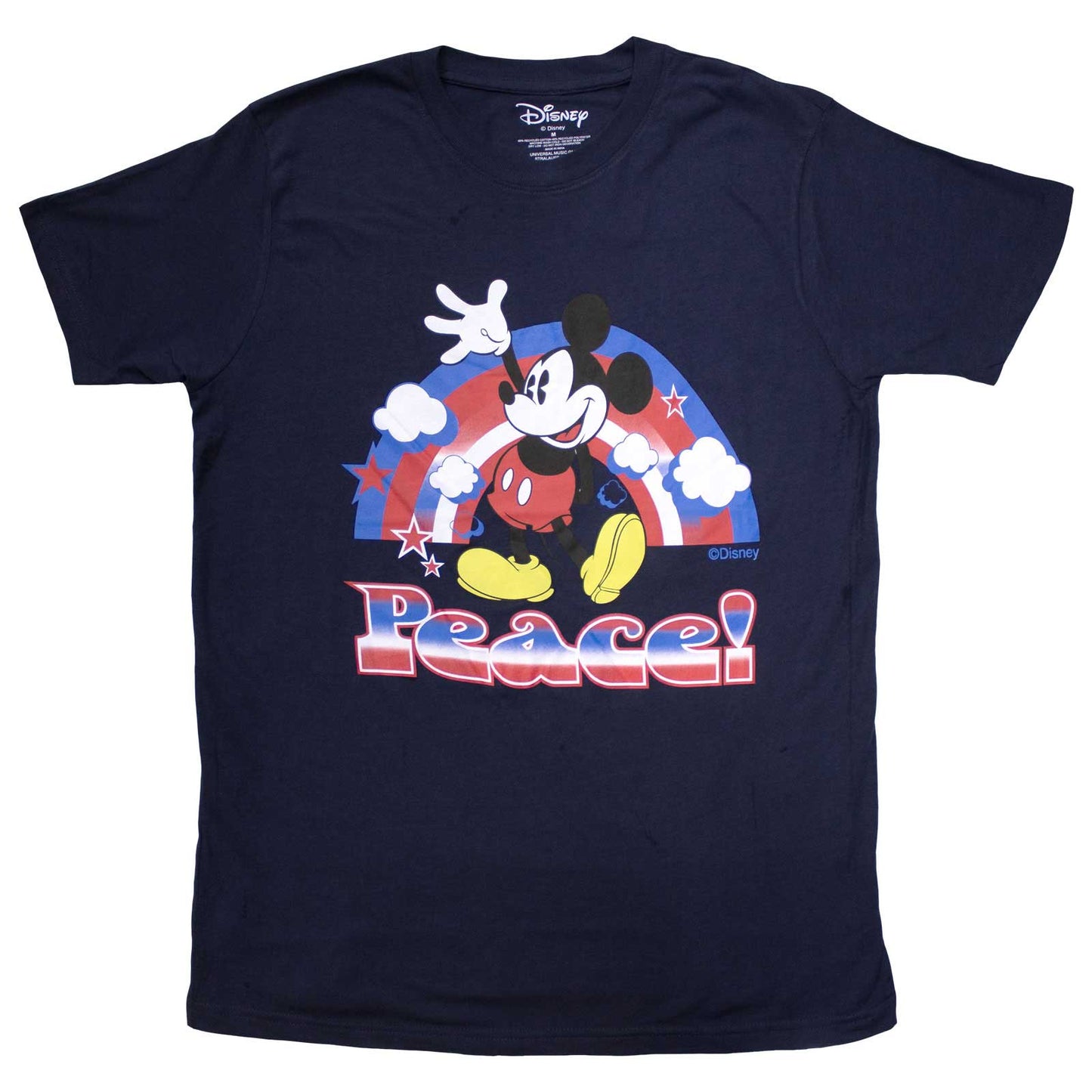 Black t-shirt with a graphic of Mickey Mouse making a peace sign.