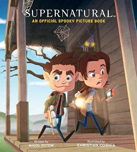 Supernatural" book cover with cartoon Sam and Dean Winchester facing a ghost.