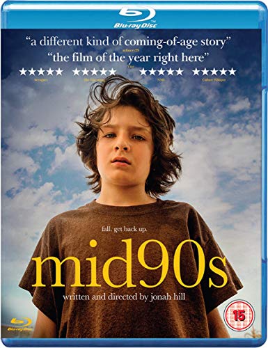 Blu-ray cover art for Mid90s featuring a young boy against a cloudy sky.