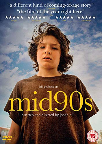 DVD cover for "mid90s" featuring a young boy with curly hair.