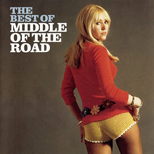 Blonde woman in a red top and yellow shorts on a Middle of the Road album.