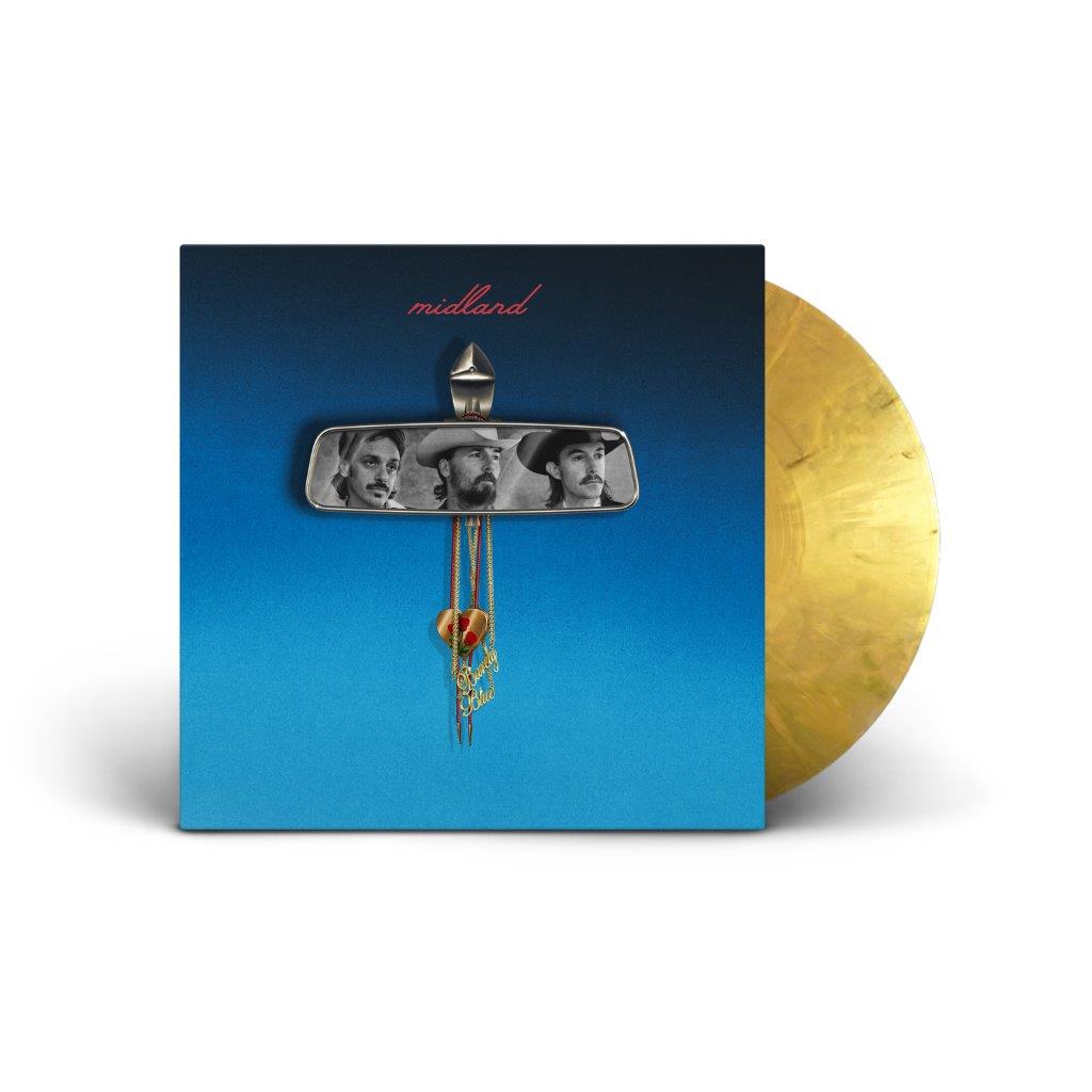Midland’s “Barely Blue” vinyl record with a blue cover and gold edge.