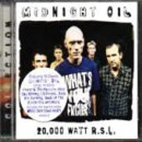 CD cover for Midnight Oil’s “20,000 Watt R.S.L.” featuring band portrait.