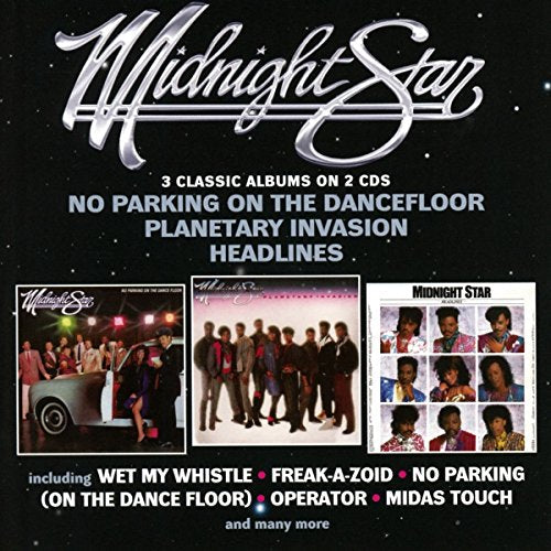 "CD cover with 'Midnight Star' title, three album covers, and song titles on a black background."