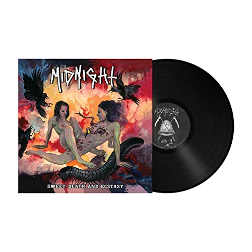 Vinyl record with cover art depicting figures and ravens in a dark scene.