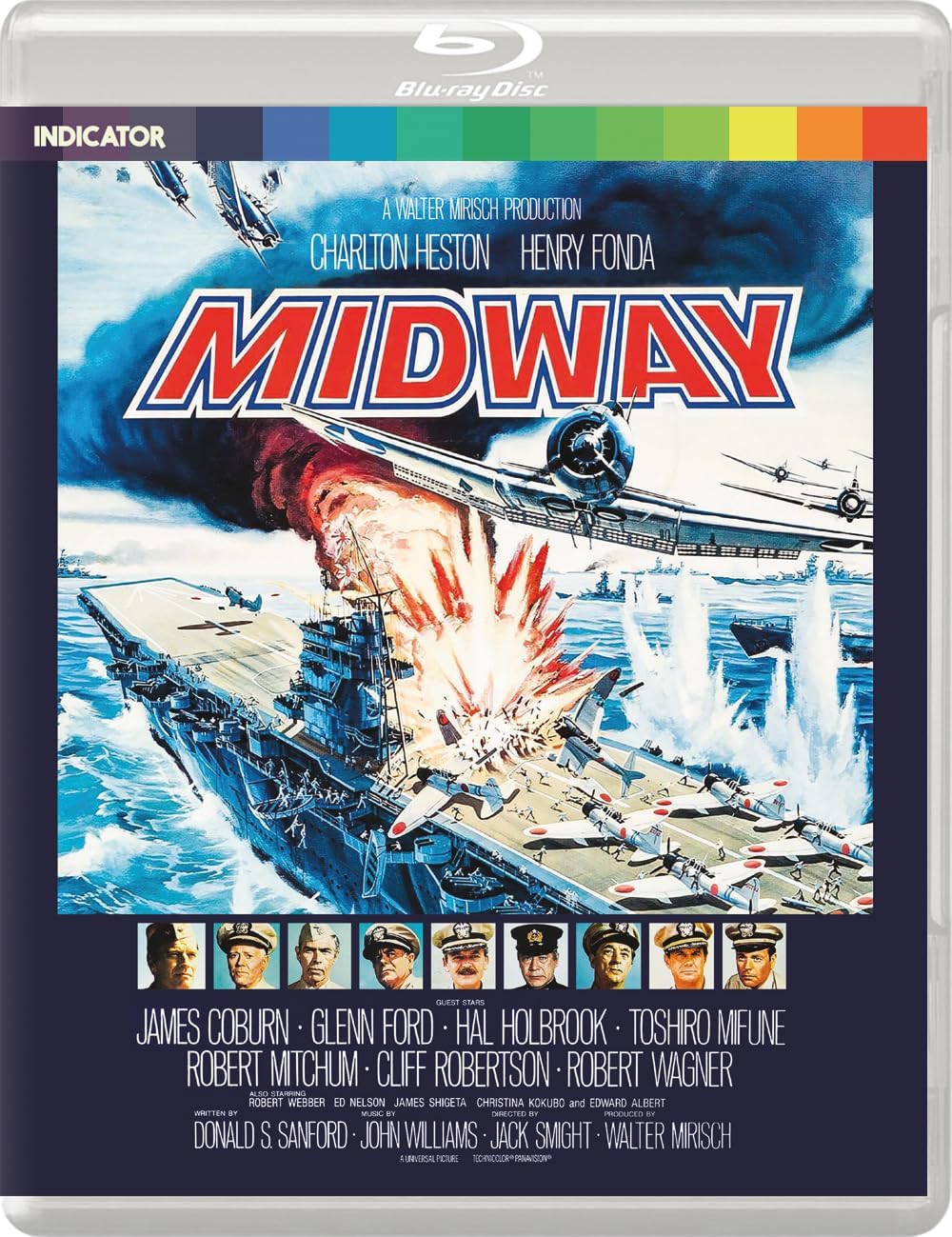Midway" Blu-ray cover featuring naval aircraft and a dramatic ocean battle scene.