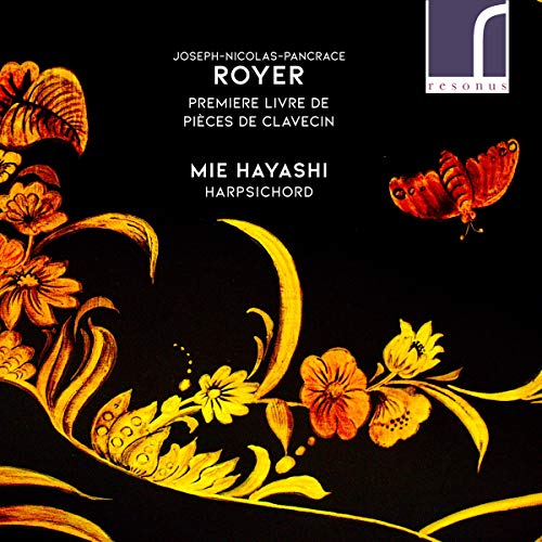 CD cover with golden floral design, text naming composer Royer and pianist Hayashi.