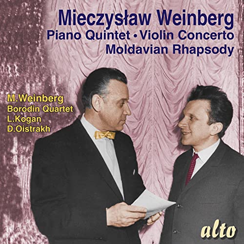 CD cover featuring portraits of composers Weinberg and Borodin, with pink drapery.