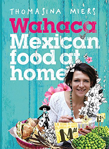 Cookbook cover featuring a woman, flowers, and Mexican food illustrations.
