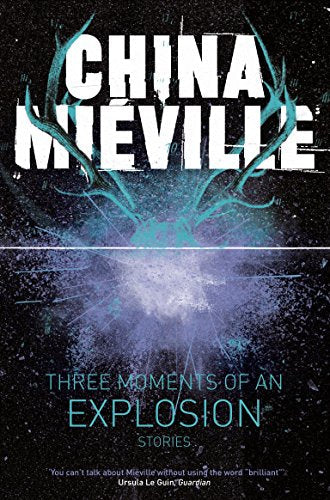 Book cover with blue antlers and a purple explosion on a black background.
