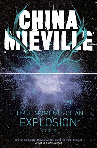 Book cover with blue antlers and a purple explosion on a black background.