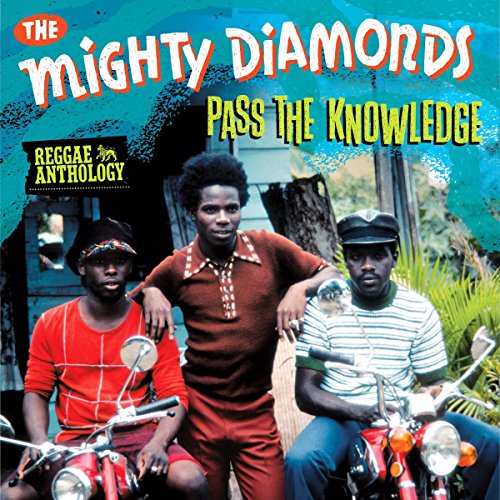 Album cover for The Mighty Diamonds’ “Pass The Knowledge” featuring three men on motorcycles.