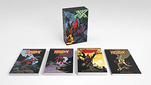 “Hellboy” omnibus boxed set with four graphic novels and a slipcase.