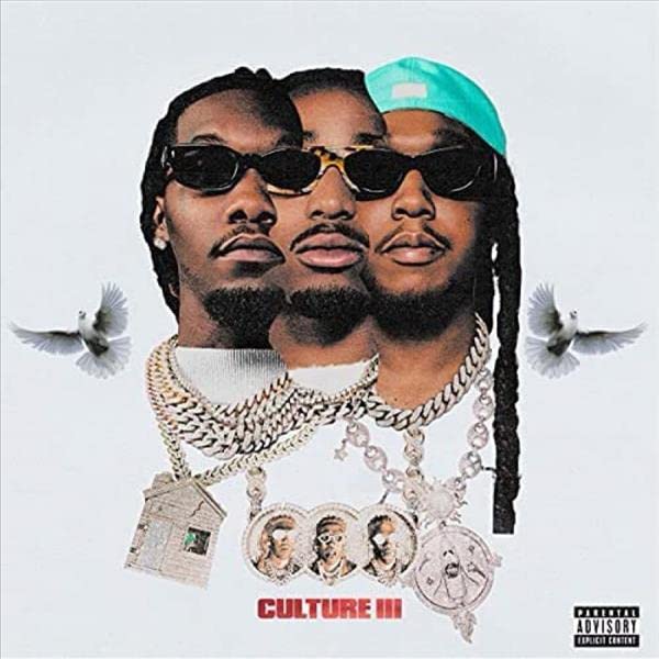 Migos album cover featuring three men with sunglasses and jewelry.