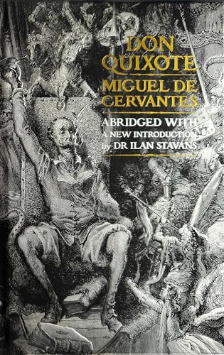Vintage book cover for “Don Quixote” with detailed, dark illustrations.