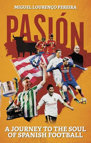 Book cover featuring Spanish football players, a trophy, and a bull on orange background.