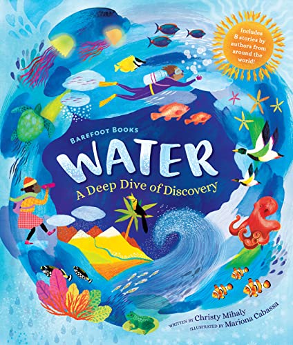 Colorful children's book cover featuring a diver, sea creatures, and coastal landscapes.