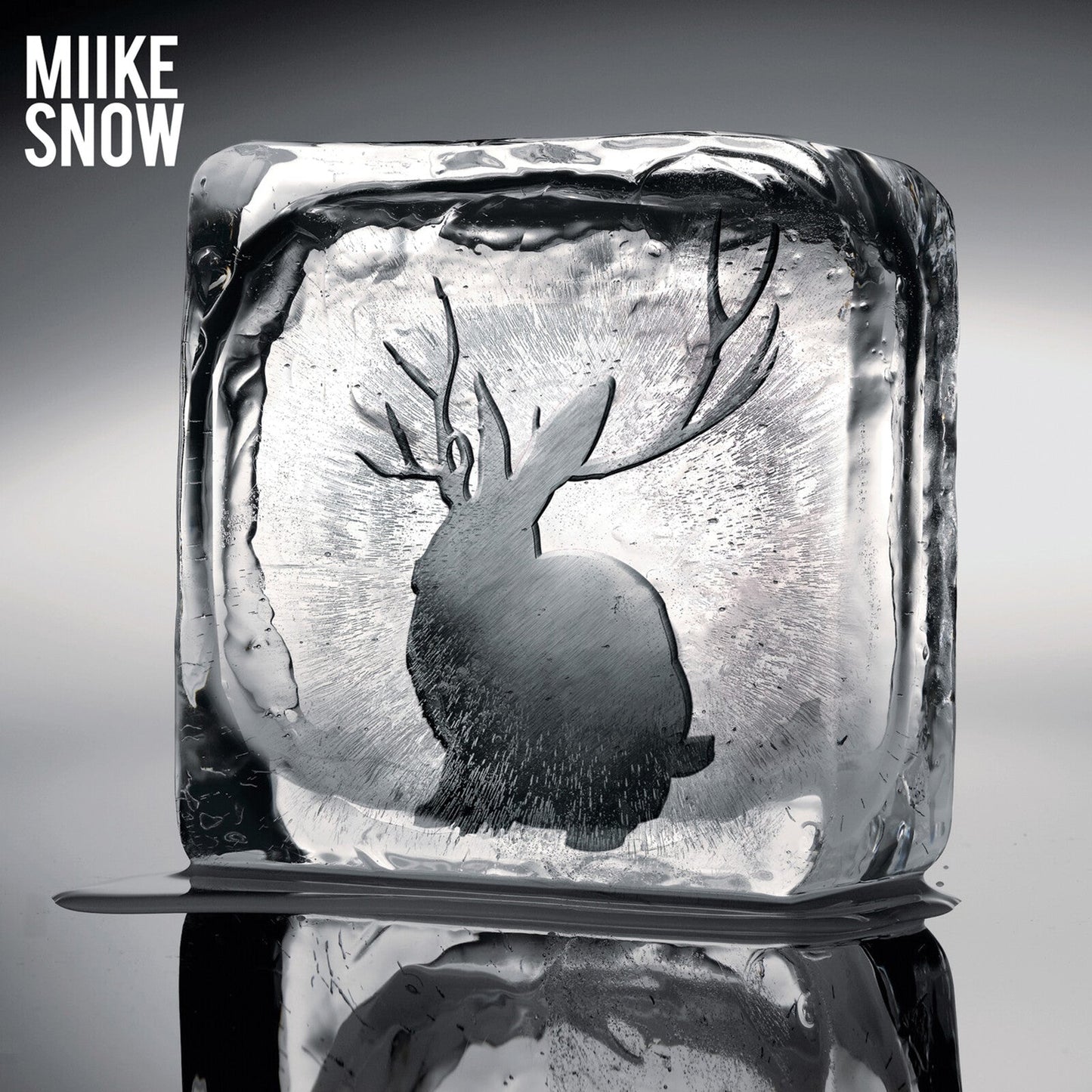 Miike Snow album cover: a deer silhouette frozen in ice.