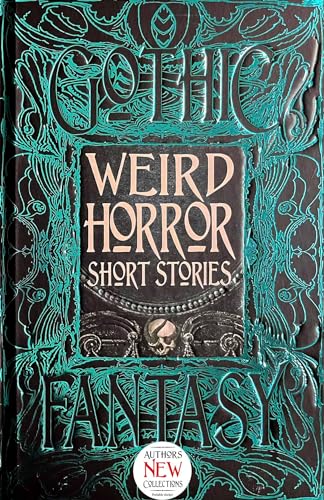 Dark teal book cover with ornate designs and the title "Weird Horror.