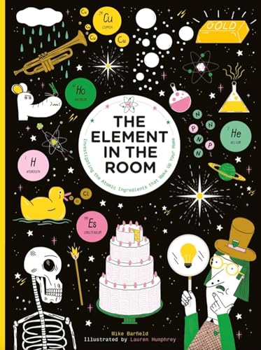 Book cover with science illustrations, a cake, and a man with a lightbulb.