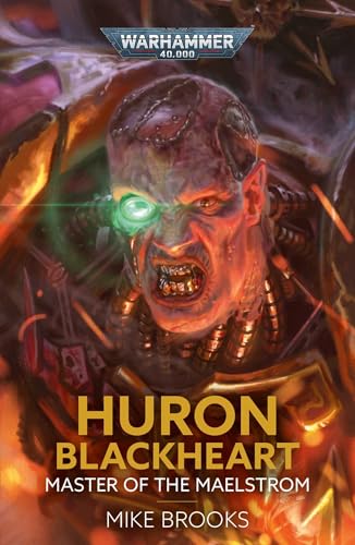 Book cover featuring a scarred, cybernetic man with a glowing green eye in armor.