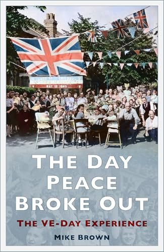 Book cover depicting a VE-Day street celebration with Union Jack flags.
