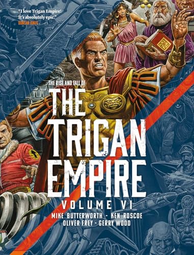 Comic book cover featuring a central Roman-style warrior surrounded by various sci-fi characters.