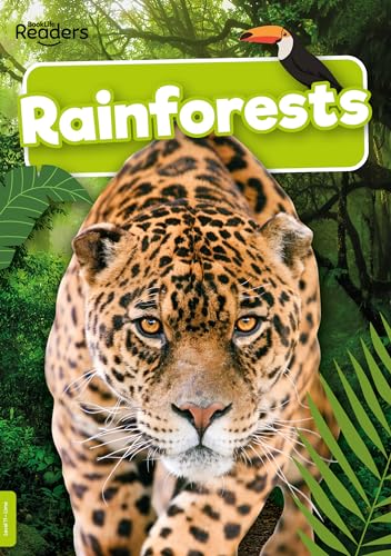 Book cover featuring a jaguar, toucan, and the title "Rainforests".