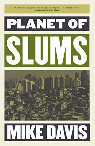Book cover for Planet of Slums by Mike Davis featuring a cityscape and slums.