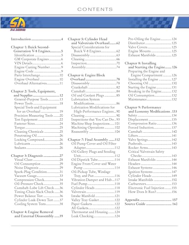 Table of contents from a Buick V-8 engine rebuilding guide, 1967-1980.
