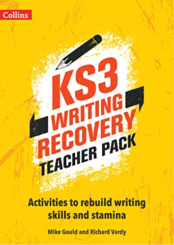 Yellow book cover with pencil, text “KS3 Writing Recovery Teacher Pack”.