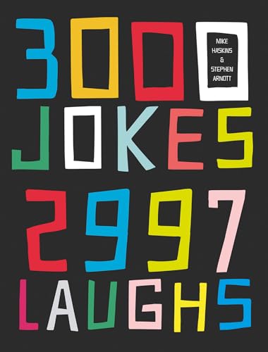 Book cover with colorful, blocky text reading 3000 JOKES 2997 LAUGHS on black background.