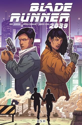 Comic book cover: two figures with guns, futuristic city background.