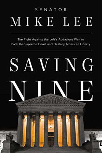 Book cover with "Saving Nine" title and image of the Supreme Court.