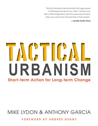 Book cover for "Tactical Urbanism" with bold yellow title text.