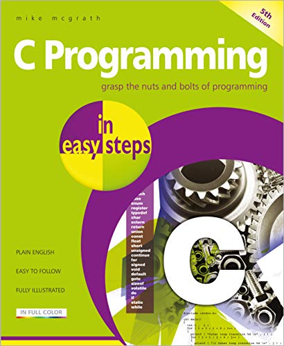 Book cover for C Programming in easy steps, 5th edition, featuring green and purple graphics.