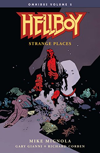 Hellboy stands underwater surrounded by fish and an octopus on this comic book cover.