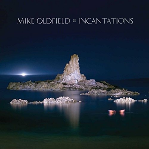 Album cover for Mike Oldfield’s “Incantations” featuring a rocky island at night.