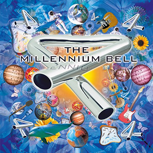 Album cover art featuring a large metallic bell surrounded by diverse floating objects.