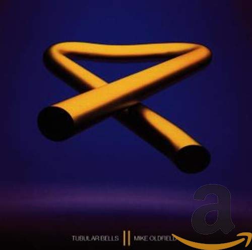 Album cover for Mike Oldfield’s Tubular Bells 2, featuring golden tubes.
