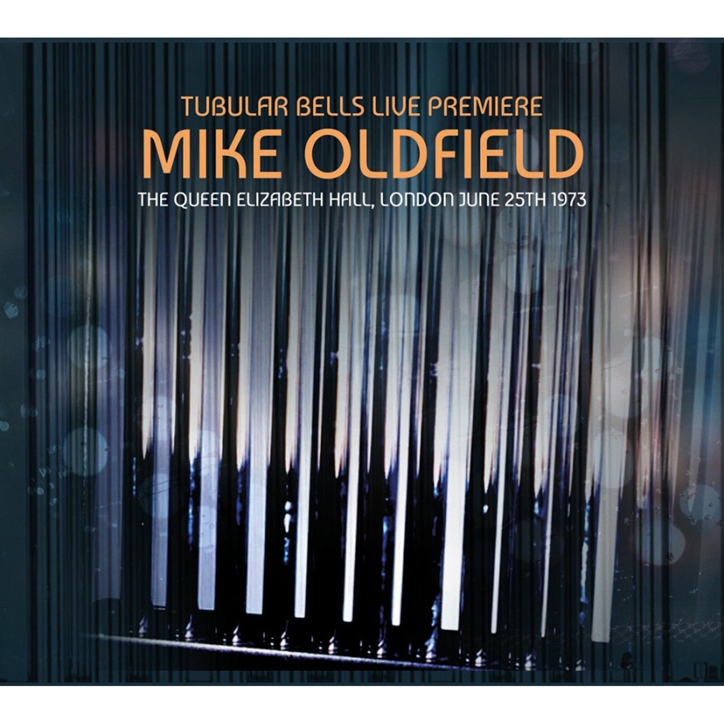 CD cover for Mike Oldfield’s “Tubular Bells Live Premiere” with blue and black design.