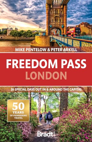 Book cover: “Freedom Pass London” with Tower Bridge and park scenes.