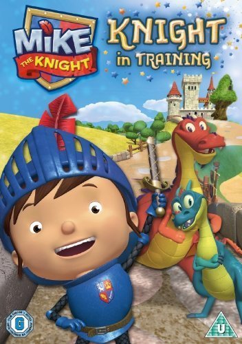 "Mike the Knight DVD cover featuring a cartoon boy in knight's armor and two dragons."
