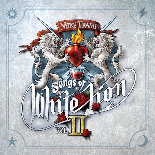Album cover featuring two lions flanking a flaming heart above red roses and text.