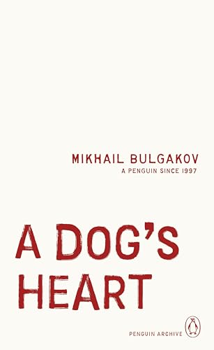 Book cover: "A Dog's Heart" by Mikhail Bulgakov, red text on cream.